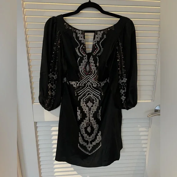 Nanette Lepor Silk Beaded Sleeved Mini Dress - Picture 1 of 13